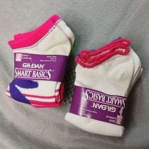 ❄️ 6 pr Gildan Lowcut Girls Socks Multi Color Trim White NWT sz: 10.5 - 4